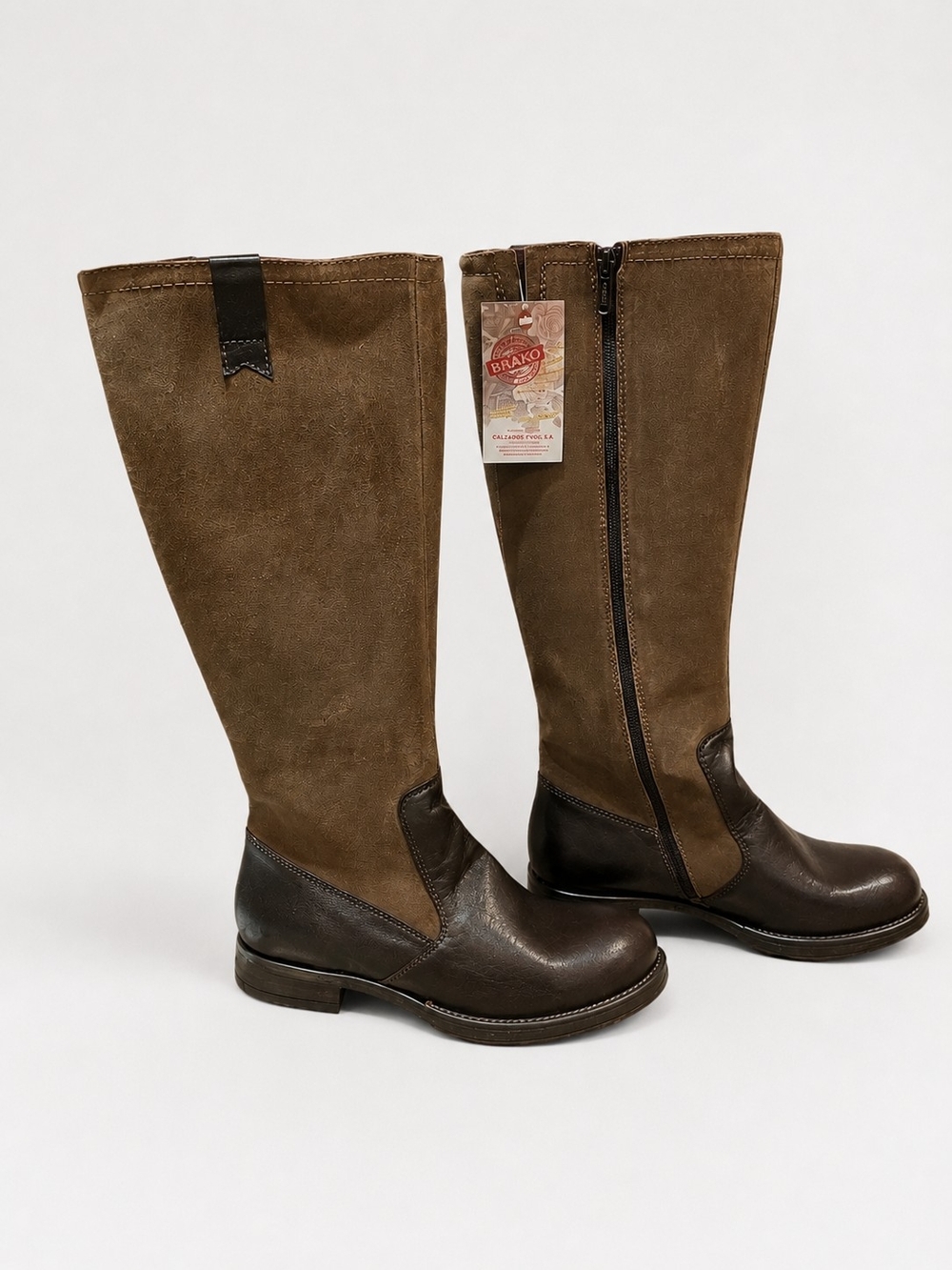 Brako Tuscany Tina Alba Taupe Leather Tall Riding Boots Women's Zip Spain